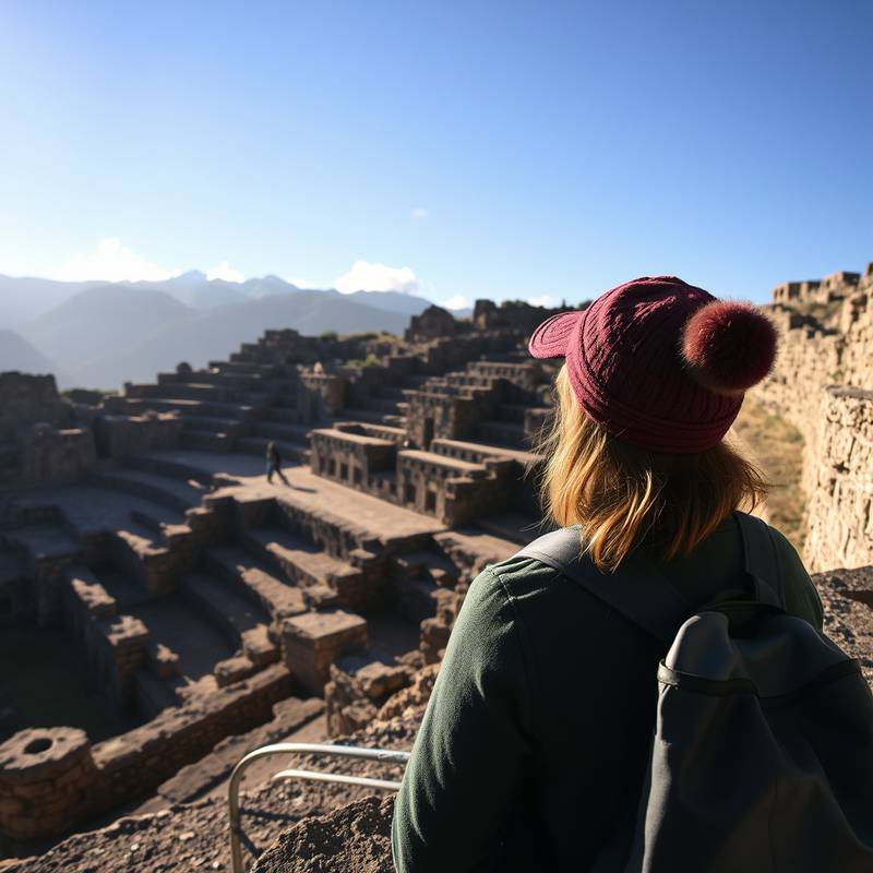 Imagen de un turista explorando las ruinas de Sacsayhuamán en Cusco